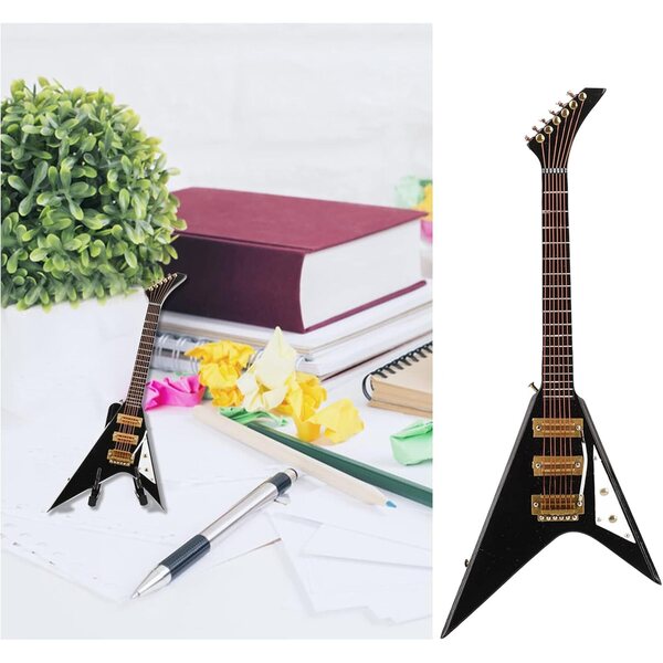 RIZGHWOY Chitarra Elettrica Miniatura in Tiglio 7,3'' con Supporto e Custodia
