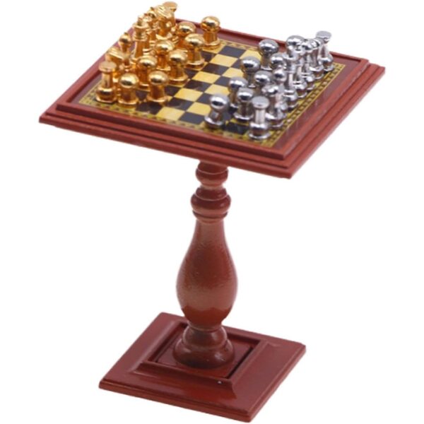 Gioco di Scacchi Miniatura in Legno per Casa delle Bambole, Dettagli Realistici e Adesivi
