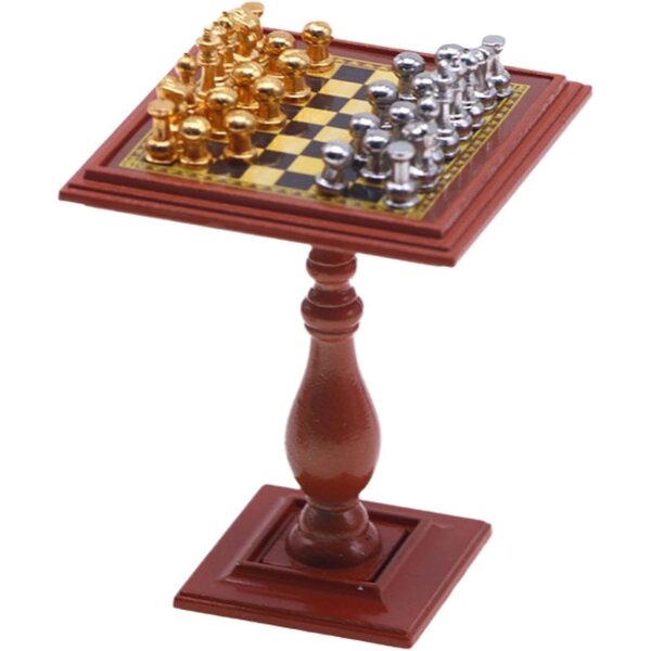 Gioco di Scacchi Miniatura in Legno per Casa delle Bambole, Dettagli Realistici e Adesivi