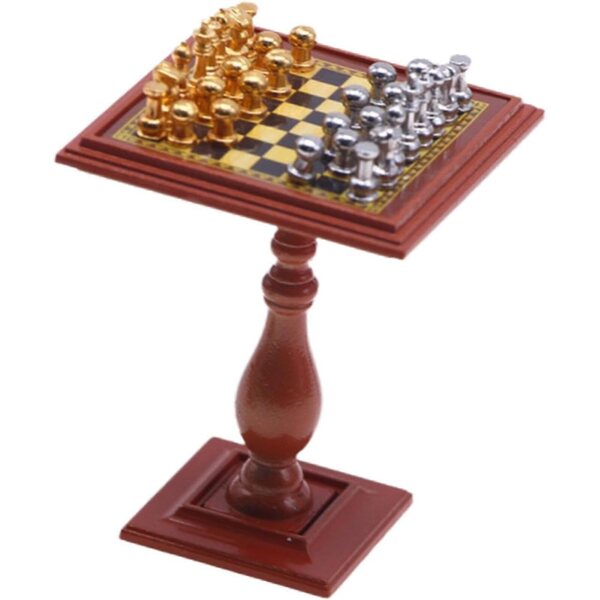 Gioco di Scacchi Miniatura in Legno per Casa delle Bambole, Dettagli Realistici e Adesivi