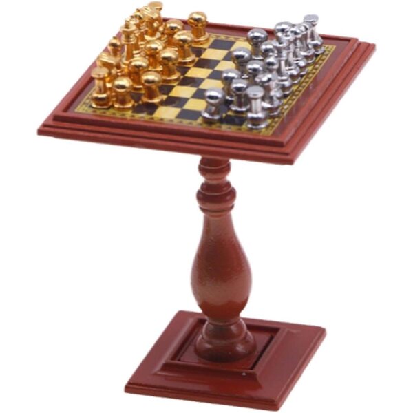 Gioco di Scacchi Miniatura in Legno per Casa delle Bambole, Dettagli Realistici e Adesivi