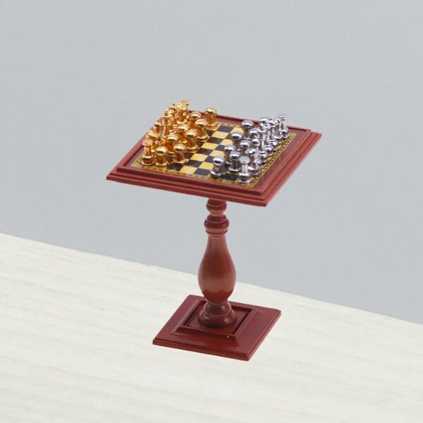 Gioco di Scacchi Miniatura in Legno per Casa delle Bambole, Dettagli Realistici e Adesivi