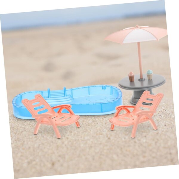 KOMBIUDA Miniatura Spiaggia con Piscina e Accessori per Casa delle Bambole Portatile