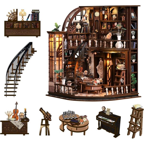 Bacchus Miniatur-Bibliothekshaus-Bausatz aus Holz zum Zusammenbauen für Erwachsene – perfektes Geschenk