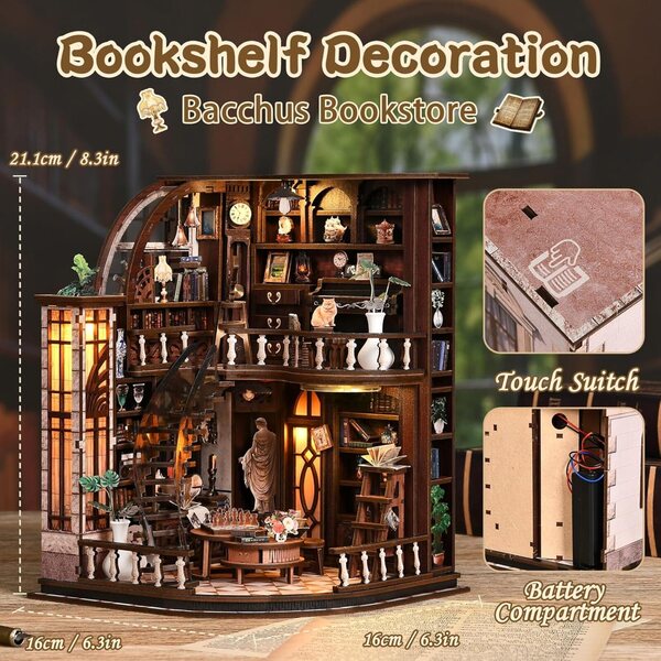 Bacchus Miniatur-Bibliothekshaus-Bausatz aus Holz zum Zusammenbauen für Erwachsene – perfektes Geschenk