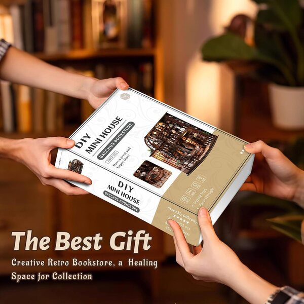 Bacchus Miniatur-Bibliothekshaus-Bausatz aus Holz zum Zusammenbauen für Erwachsene – perfektes Geschenk