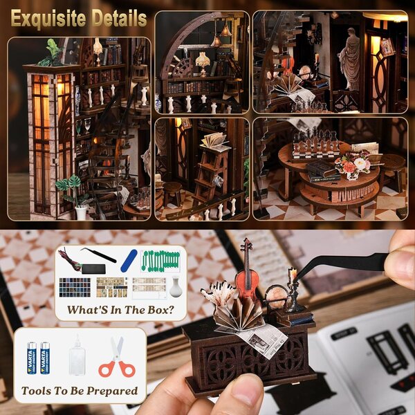 Bacchus Miniatur-Bibliothekshaus-Bausatz aus Holz zum Zusammenbauen für Erwachsene – perfektes Geschenk