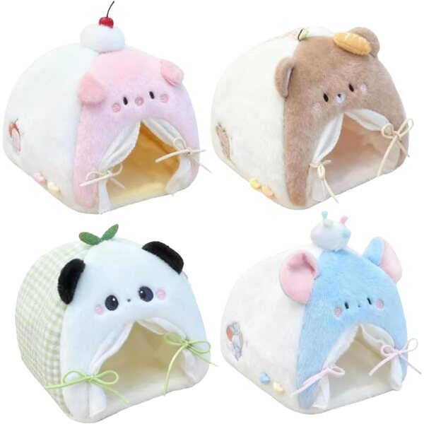 Miniatur-Puppenbett 10 cm aus Plüsch mit Panda-, Maus- und Bärenmotiv