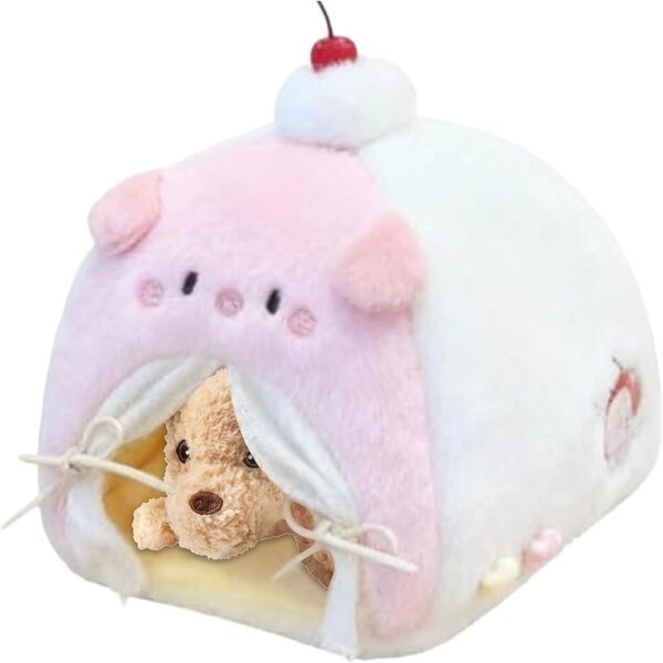 Miniatur-Puppenbett 10 cm aus Plüsch mit Panda-, Maus- und Bärenmotiv