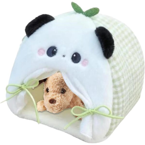 Miniatur-Puppenbett 10 cm aus Plüsch mit Panda-, Maus- und Bärenmotiv