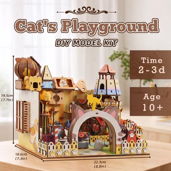 DIY 3D-Bücherregale aus Holz: Miniaturhaus für Katzen und Bücher, Dekorationsset