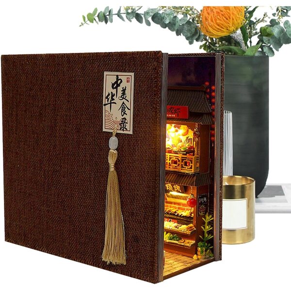 DIY-Kit 3D-Buchstütze aus Holz mit LED – Miniatur-animierte chinesische Küchenszene