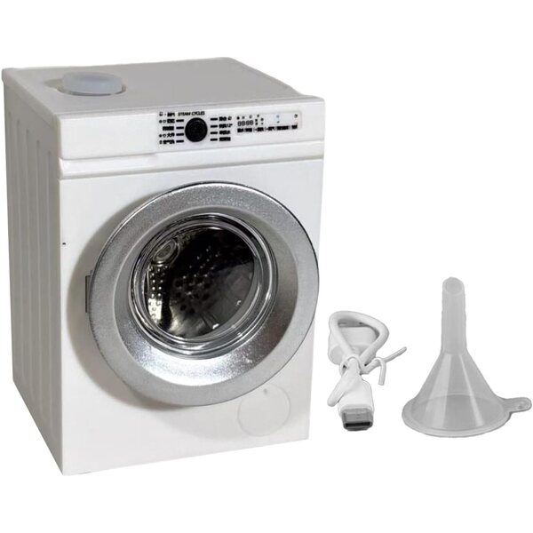 1:12 PVC-Mini-Waschmaschine mit zu öffnendem Deckel und rotierender Trommel, Lernspielzeug