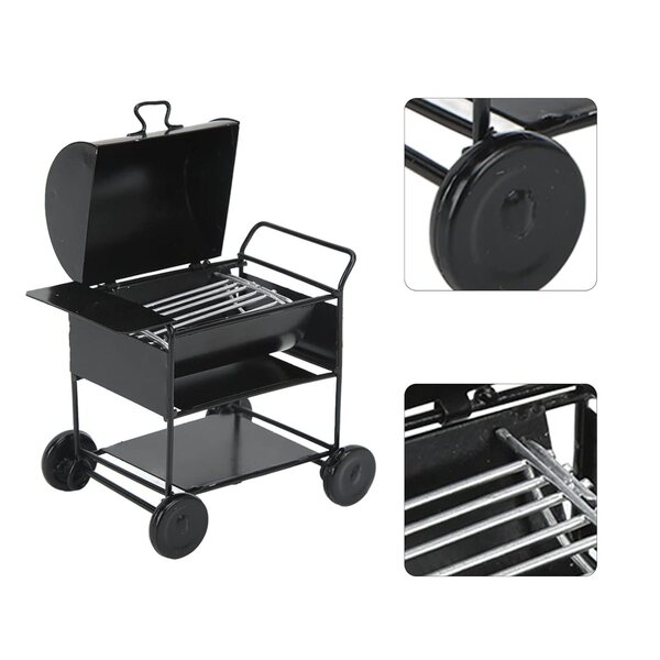 Mini barbecue in ferro nero per case di bambole accessori RC 1/10 84x82x55mm