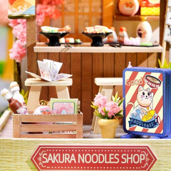 MAGQOO DIY 3D-Puppenhaus mit LED und Möbeln im Maßstab 1:32 Sukura Noodles Shop