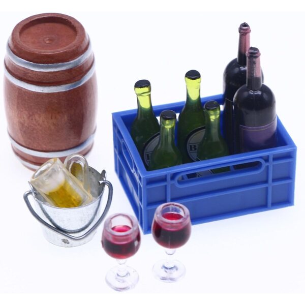Set Miniature Cantina Vino Vintage con Accessori in Legno e Metallo per Casa delle Bambole
