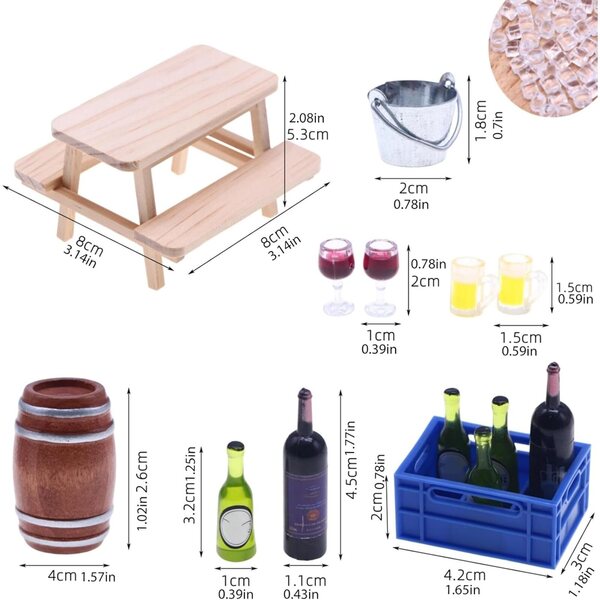 Set Miniature Cantina Vino Vintage con Accessori in Legno e Metallo per Casa delle Bambole