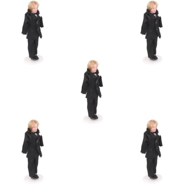 Set mit 5 Miniatur-Porzellanpuppen mit formellem schwarzem Kleid, 15 cm, für Puppenhaus