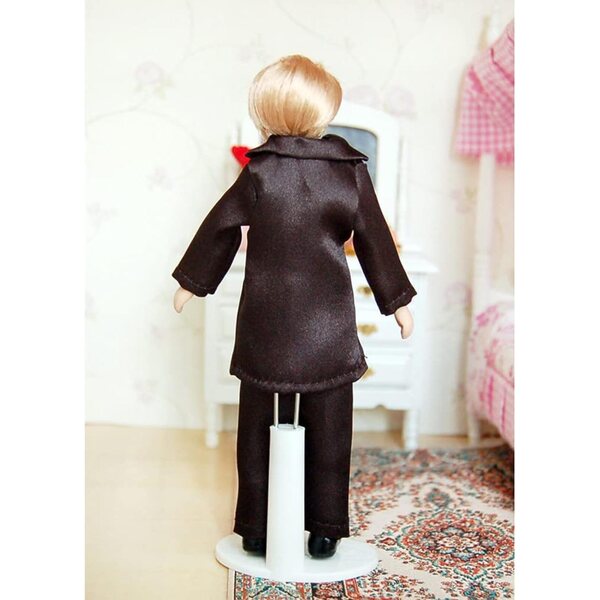 Set mit 5 Miniatur-Porzellanpuppen mit formellem schwarzem Kleid, 15 cm, für Puppenhaus