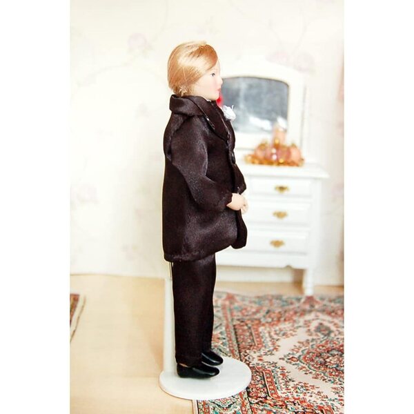 Set mit 5 Miniatur-Porzellanpuppen mit formellem schwarzem Kleid, 15 cm, für Puppenhaus