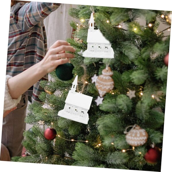 INOOMP Mini Ornamenti Natalizi Casa di Neve in Plastica per Decorazioni Interne ed Esterne