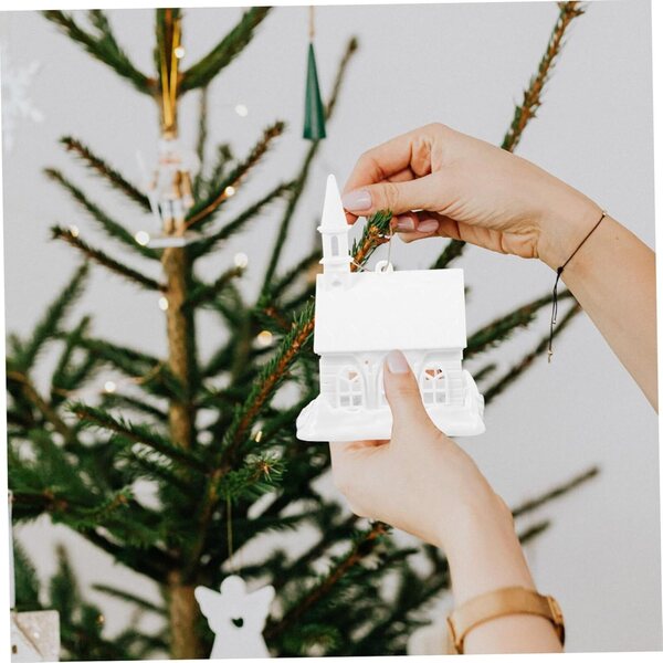 INOOMP Mini Ornamenti Natalizi Casa di Neve in Plastica per Decorazioni Interne ed Esterne