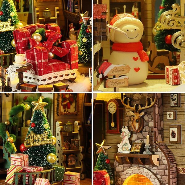 3D-Weihnachtsbuchecken-Set aus Holz für festliche Dekorationen und Geschenke zu Hause