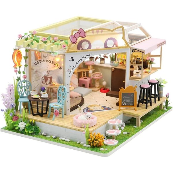 Flever Kit Casa delle Bambole Miniature DIY con Mobili e Luci LED - Regalo San Valentino