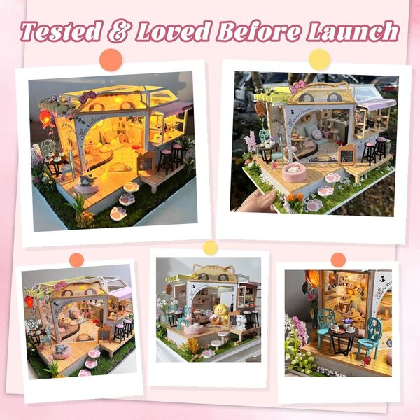 Flever DIY Miniatur-Puppenhaus-Set mit Möbeln und LED-Lichtern – Valentinstagsgeschenk