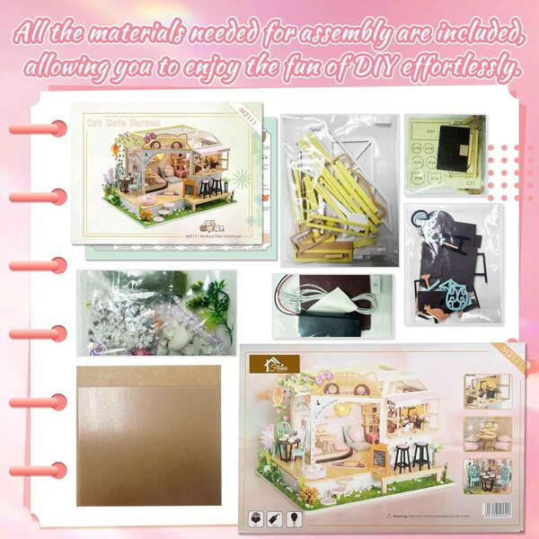 Flever DIY Miniatur-Puppenhaus-Set mit Möbeln und LED-Lichtern – Valentinstagsgeschenk