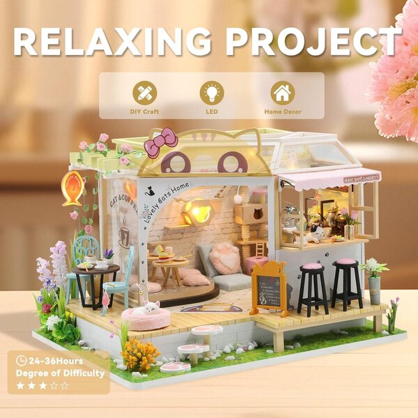 Flever DIY Miniatur-Puppenhaus-Set mit Möbeln und LED-Lichtern – Valentinstagsgeschenk