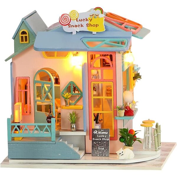 Casa delle bambole in legno da montare con luci LED - Kit creativo DIY per adulti e bambini