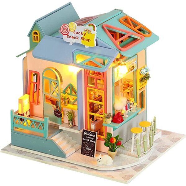 Casa delle bambole in legno da montare con luci LED - Kit creativo DIY per adulti e bambini