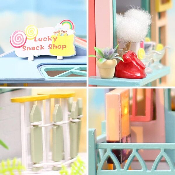 Casa delle bambole in legno da montare con luci LED - Kit creativo DIY per adulti e bambini