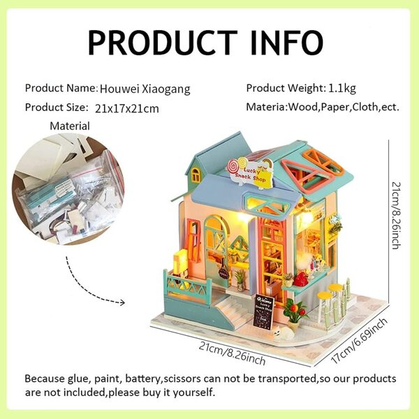 Casa delle bambole in legno da montare con luci LED - Kit creativo DIY per adulti e bambini