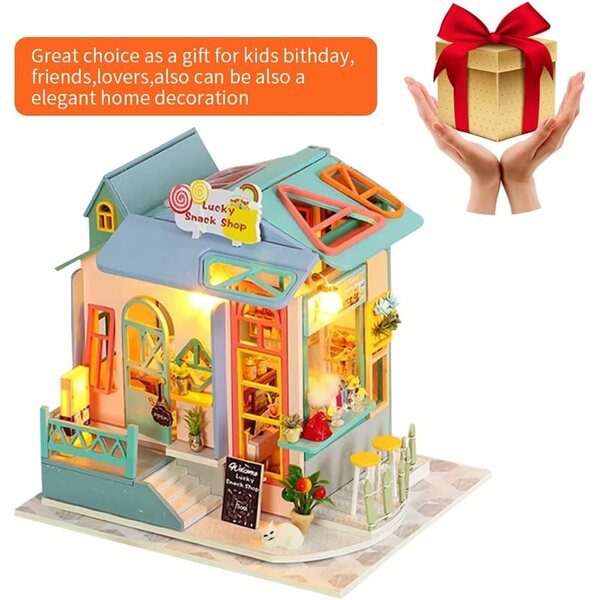 Casa delle bambole in legno da montare con luci LED - Kit creativo DIY per adulti e bambini