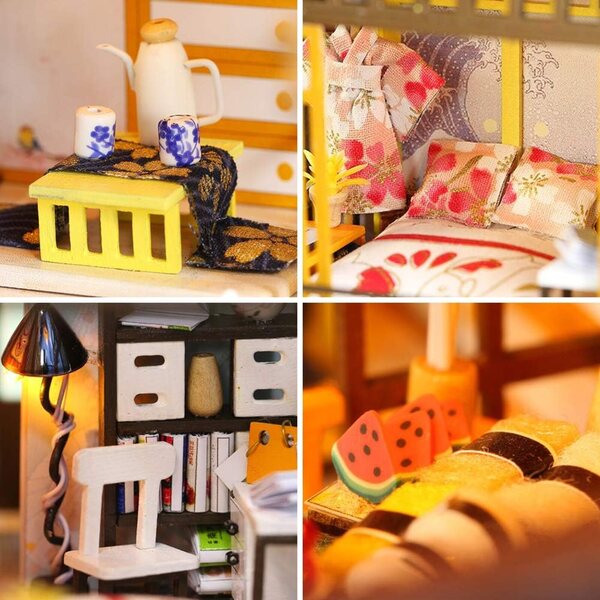 3D-Miniatur-Puppenhaus-Bausatz aus Holz mit LED und Musik, DIY 1:24