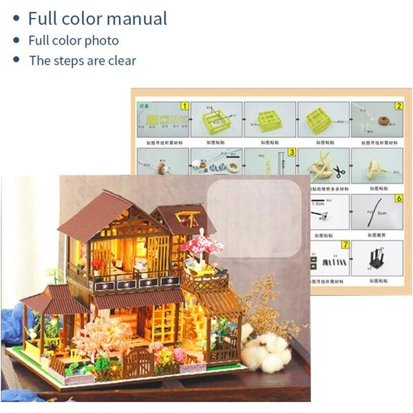 3D-Miniatur-Puppenhaus-Bausatz aus Holz mit LED und Musik, DIY 1:24