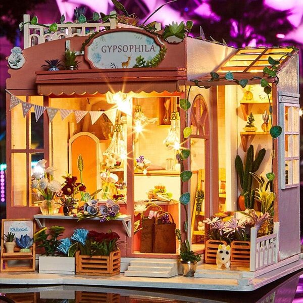 Kit Casa delle Bambole Miniatura con LED XLZSP - Puzzle in Legno fai-da-te 1:24