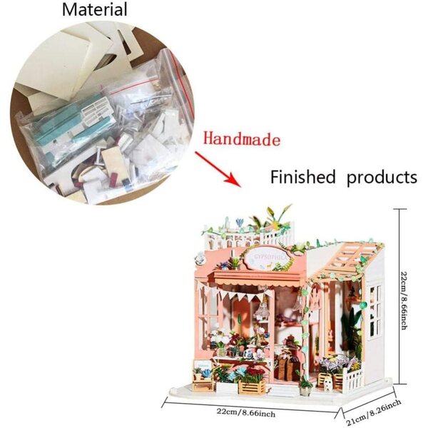 Kit Casa delle Bambole Miniatura con LED XLZSP - Puzzle in Legno fai-da-te 1:24
