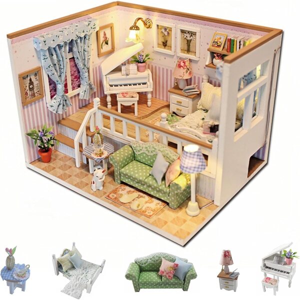 Kit casa delle bambole fai-da-te con mobili e luci LED, ideale regalo romantico