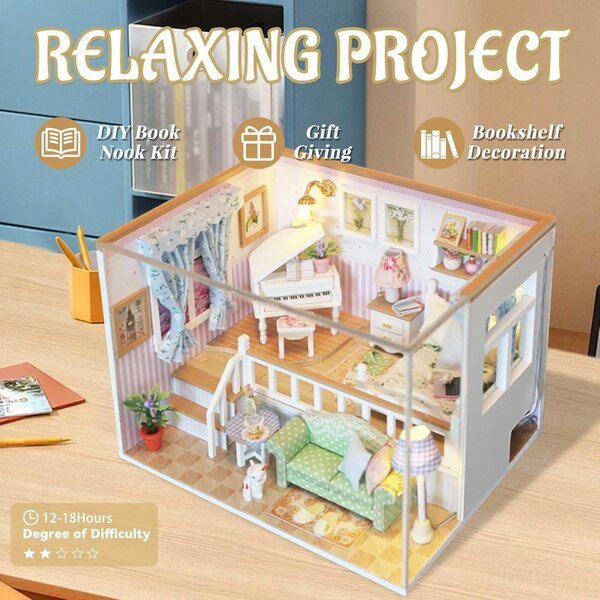 DIY-Puppenhaus-Bausatz mit Möbeln und LED-Leuchten, ideales romantisches Geschenk