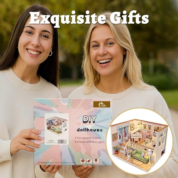 DIY-Puppenhaus-Bausatz mit Möbeln und LED-Leuchten, ideales romantisches Geschenk