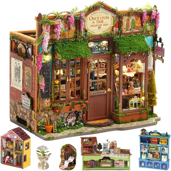 3D-Puppenhaus-Bausatz aus Holz zum Selbermachen mit LED-Lichtern – Dekoration und kreatives Geschenk