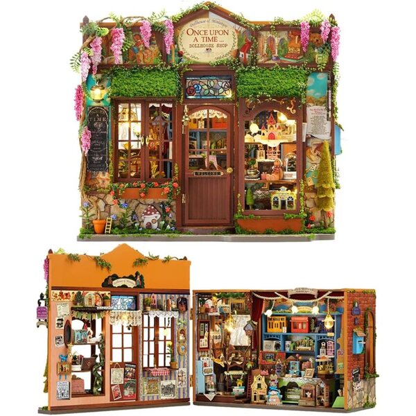 3D-Puppenhaus-Bausatz aus Holz zum Selbermachen mit LED-Lichtern – Dekoration und kreatives Geschenk