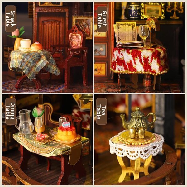 3D-Bausatz für ein mittelalterliches Holzhaus zum Zusammenbauen mit Musik und LEDs, Vintage-Miniatur
