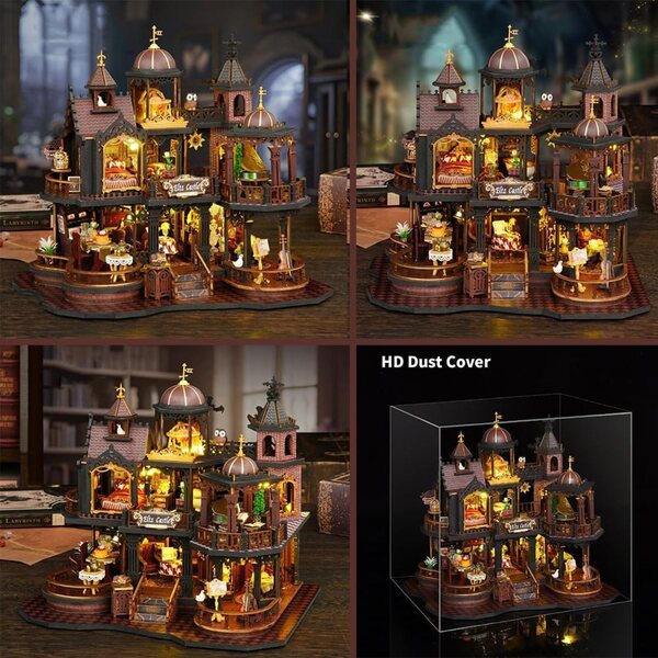 3D-Bausatz für ein mittelalterliches Holzhaus zum Zusammenbauen mit Musik und LEDs, Vintage-Miniatur