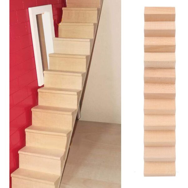 1:12 Miniatur-Holztreppe für Puppenhaus – 12 handgefertigte Stufen