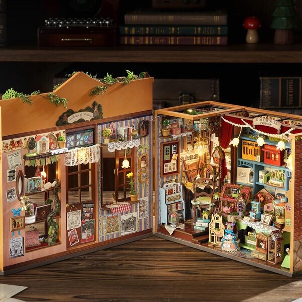 Casa delle Bambole Miniature DIY con luci LED e mobili, Puzzle 3D creativo in legno e tessuto