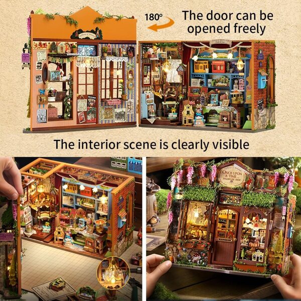 Casa delle Bambole Miniature DIY con luci LED e mobili, Puzzle 3D creativo in legno e tessuto